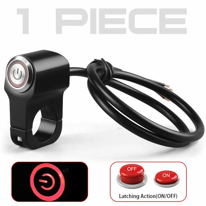 

22 мм 7/8 дюймов переключатель фар на руле мотоцикла с красным/синим светодиодным светильником, противотуманный точечный светильник, мгновенный кнопочный переключатель, водонепроницаемый