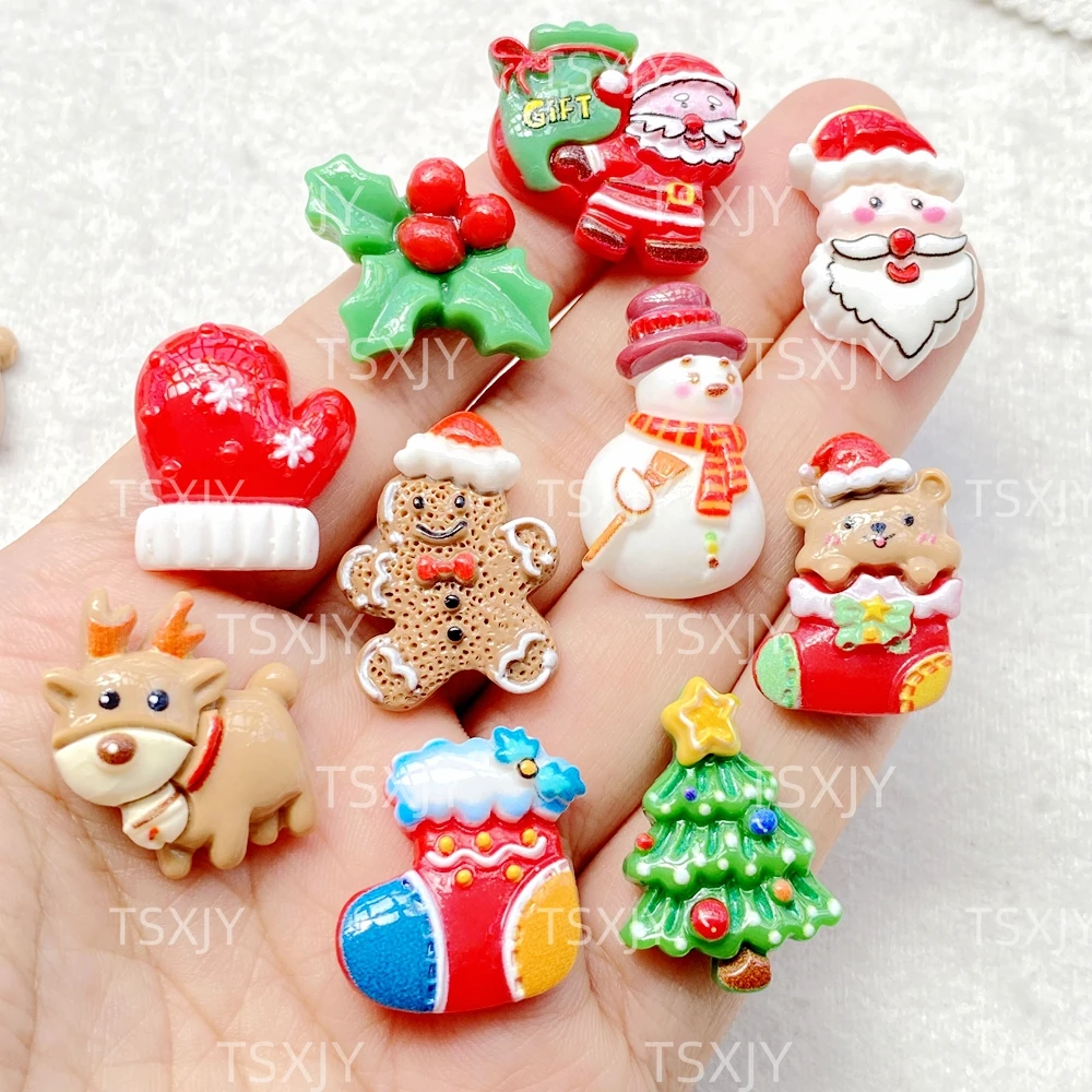 10 шт., новая милая рождественская коллекция, фигурка из смолы, поделки, кабошон с плоской спинкой, орнамент, изготовление ювелирных изделий, аксессуары для волос