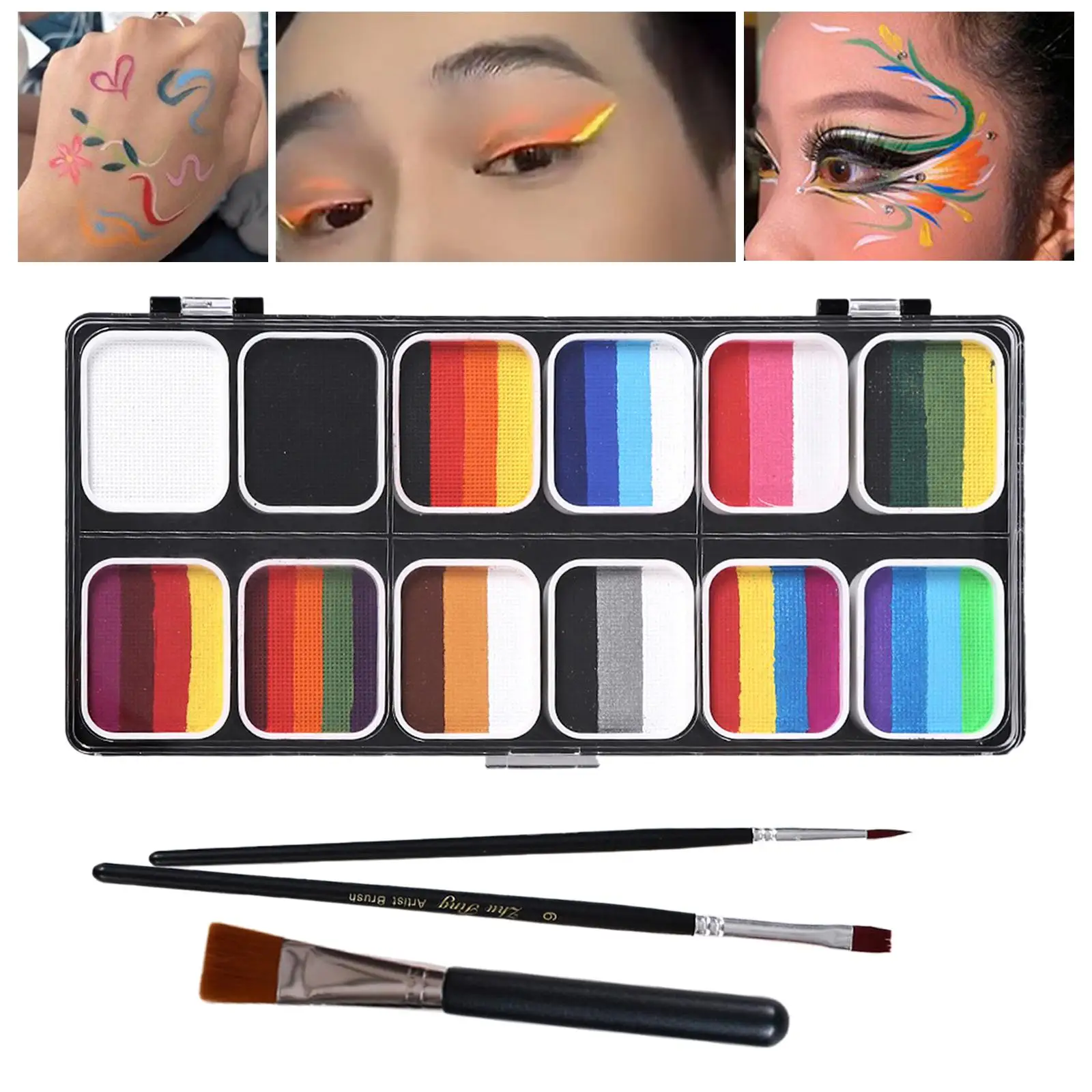 

Face Body Paint Set Vibrant Colors Washable with Brushes Face Paint Pigment for Stage Performance Dancing Kids Halloween Costume