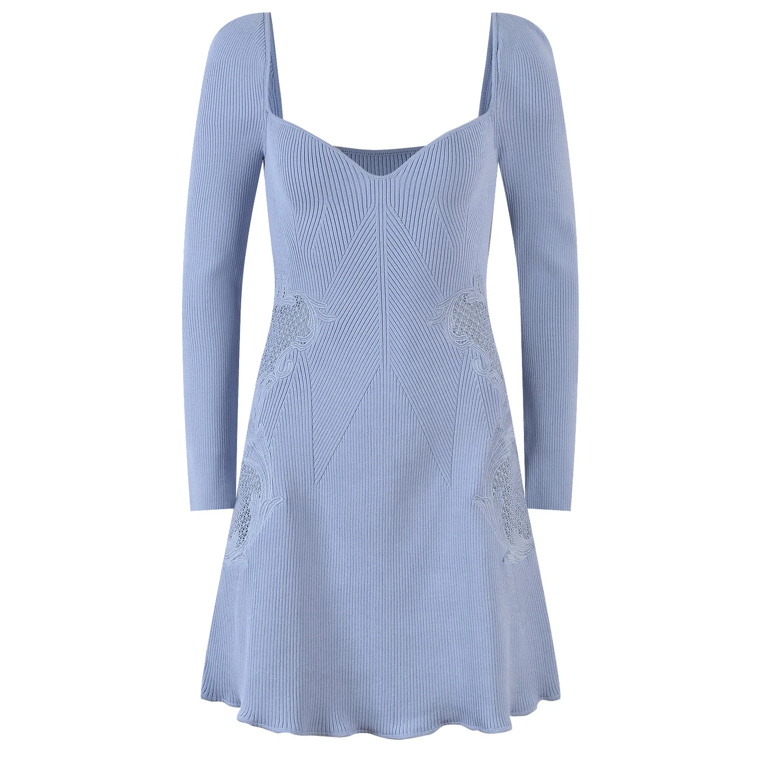 

Korean Trendy Long Sleeve Dresses for Women Knitting Dresses Office Lady Slim Fit Ribbed Mini Dress Hollow Out Vestidos bodycon