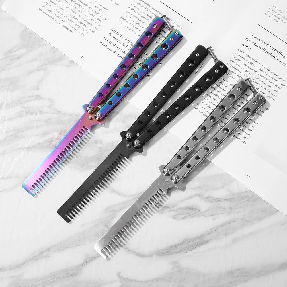 

Foldable Comb Stainless Steel Practice Training Butterfly Comb Beard Moustache Brushes Hairdressing Styling Tool