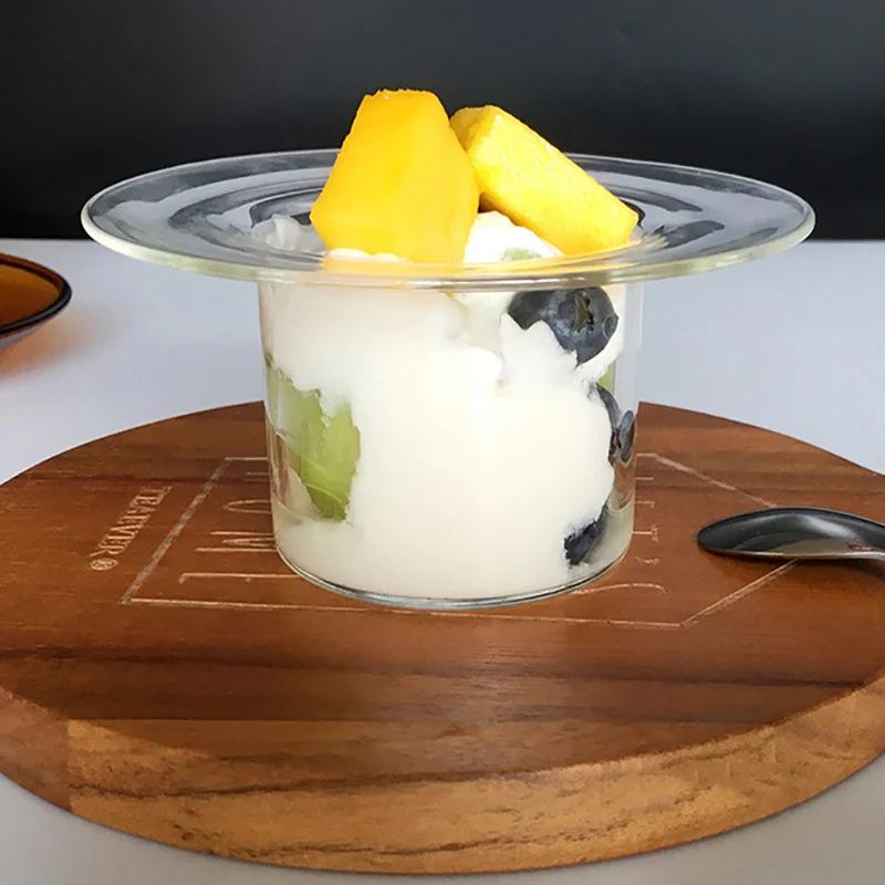 Прозрачная тарелка для супа стеклянная шляпа форма чашки йогурта поднос Fuite