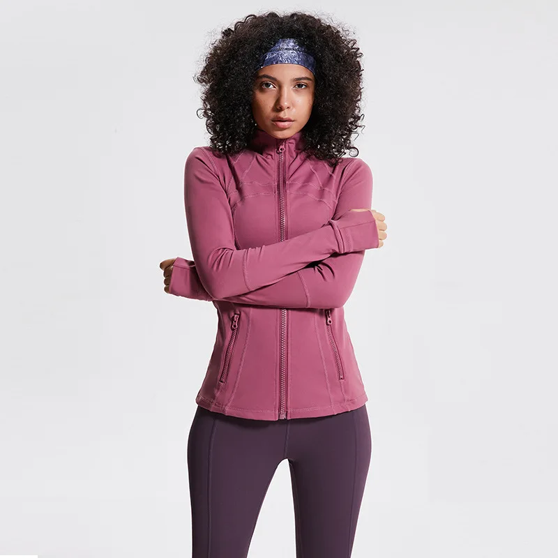 Lulu Yoga Nylon Stretch Track Jacket Running Push Up  Gym Fitness Sport Top High Elasticity Long Sleeves Zipper Sexy Sportswear