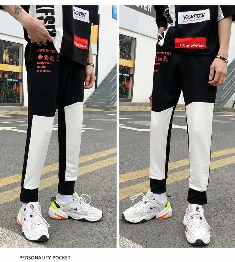 

Hot New Casual Men's Pants Fashion Hip Hop Loose Splice Color Cotton Trousers Jogging Elastic Waist Street attire Sweatpants Men