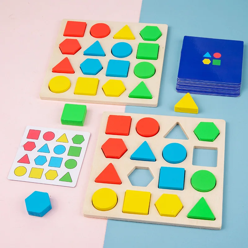

Baby Toys Multi-coloured Geometric Shapes Montessori Puzzles Teaching Props Double Interactive Children's Educational Toys