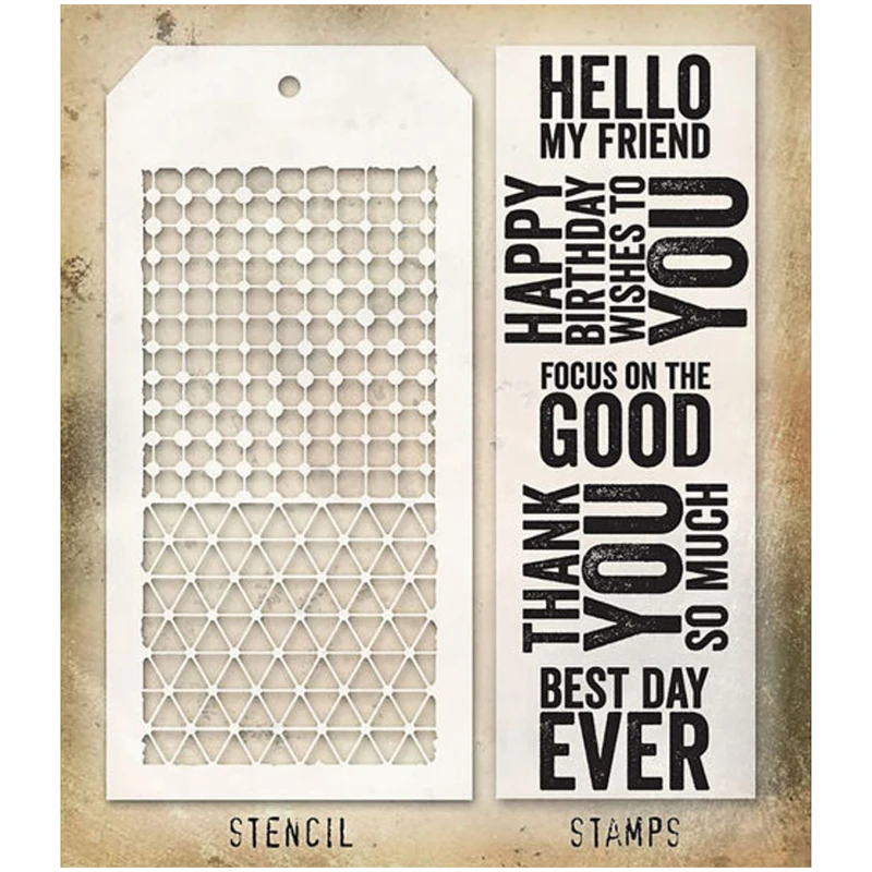 

2022 New Retro Hello My Friend Pattern Clear Stamps and Stencil For Making Word Greeting Card Scrapbooking No Metal Cutting Dies