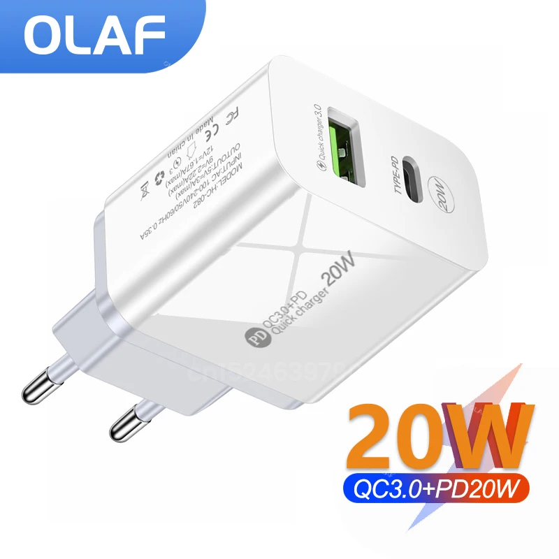 

OLAF USB Charger Multiple Ports Type C Charger Fast Charger QC3.0 20W PD Charger For iPhone Xiaomi Huawei Samsung ipad Tablet