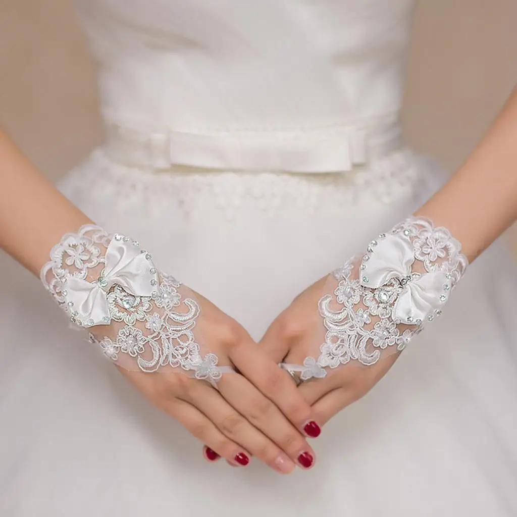 

Wedding Lace Bowknot Fingerless Bridal Glove Evening Party Accessory Gloves
