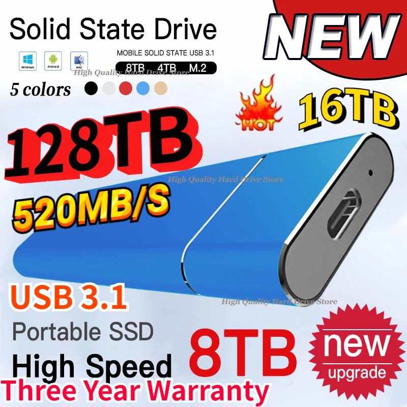 

2TB Portable SSD 1TB External Hard Drive 500GB High-speed Mobile Device Type-C interface Solid State Disk for Desktop/Laptop/mac