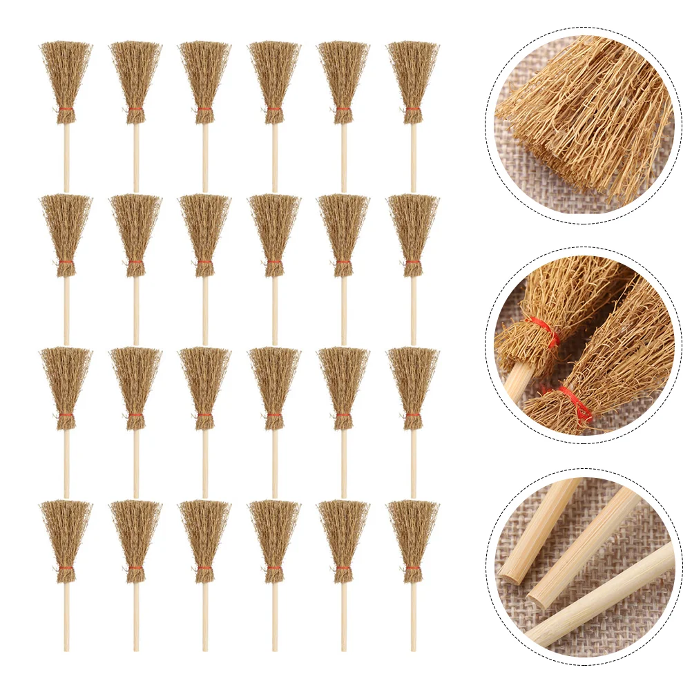 

24pcs Mini Broom Costume Decorations Toys with Red Rope Ornaments Broom