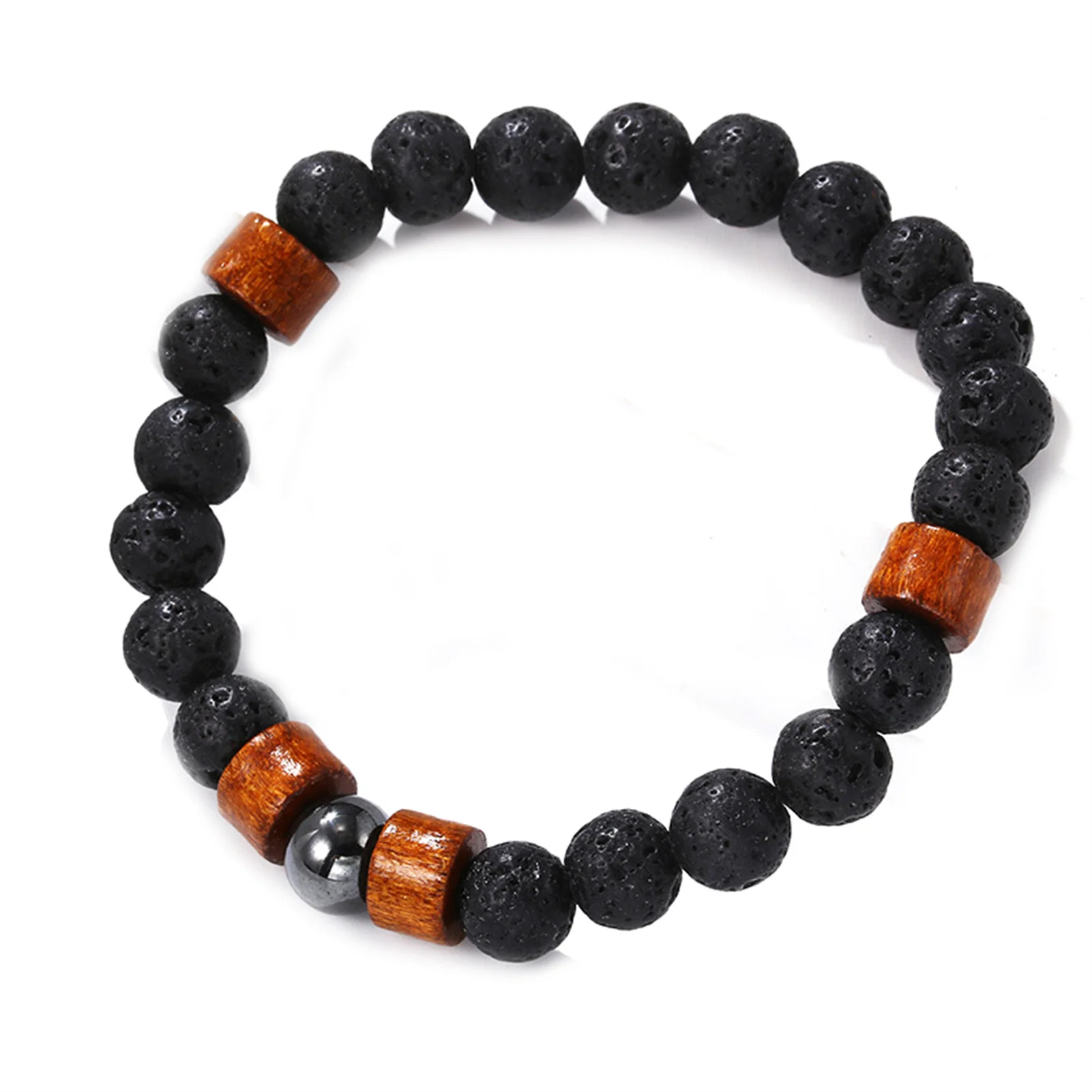 

Men's Bracelet Natural Volcanic Stone Handmade Beaded Wrist Jewelry With Wooden Beads Gift For Women