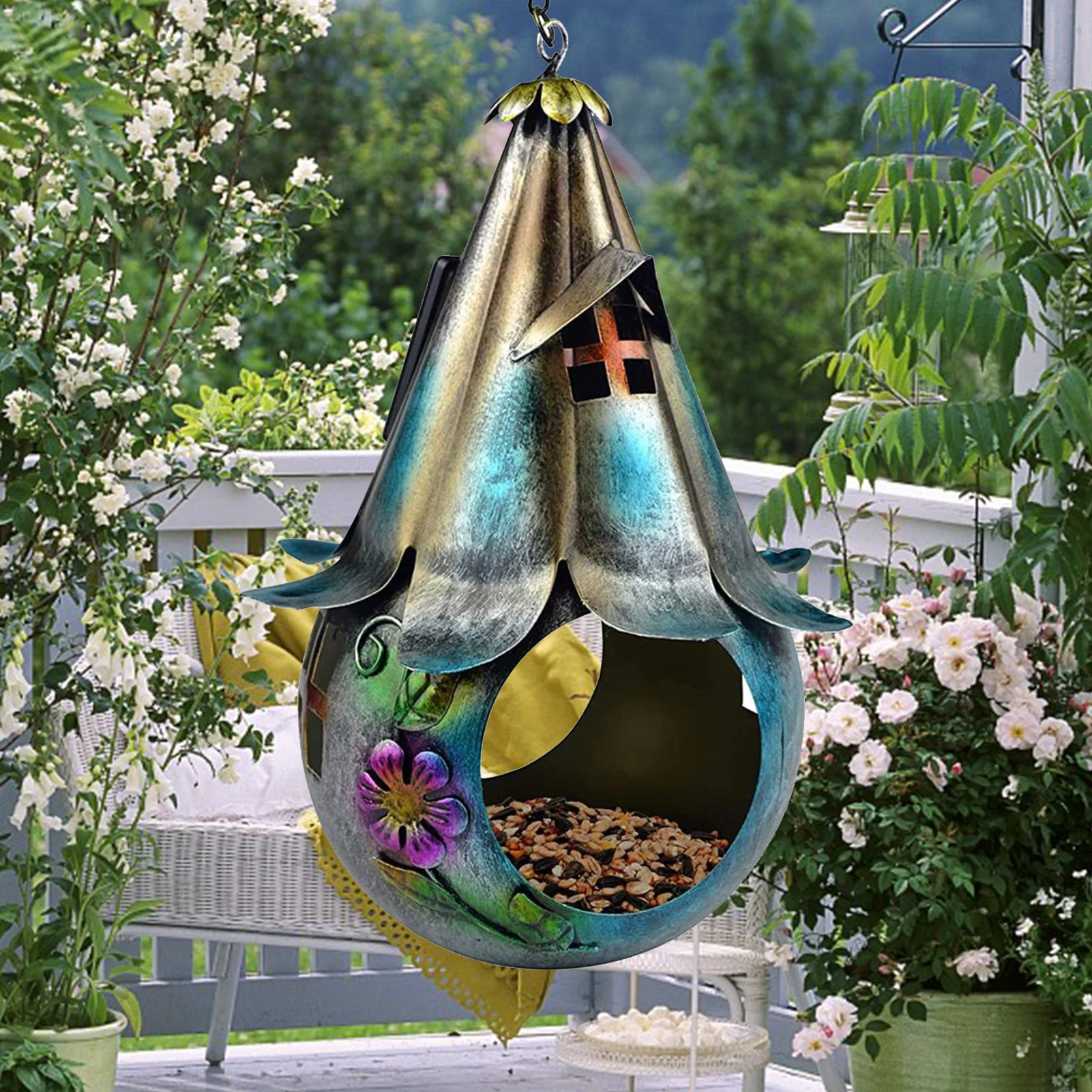 Кормушка для птиц на солнечной батарее светодиодная Светильник ческая кованая