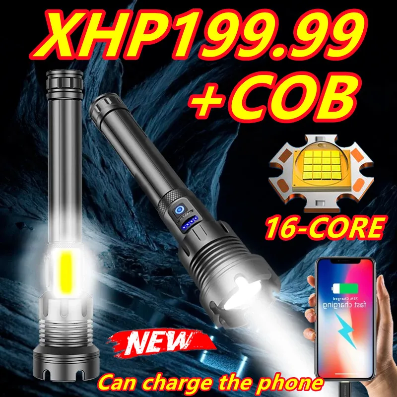 

2000000LM Super Powerful XHP199 LED COB Flashlight USB Rechargeable Tactical Portable Light Camping 18650 Zoom Bycicle Torch