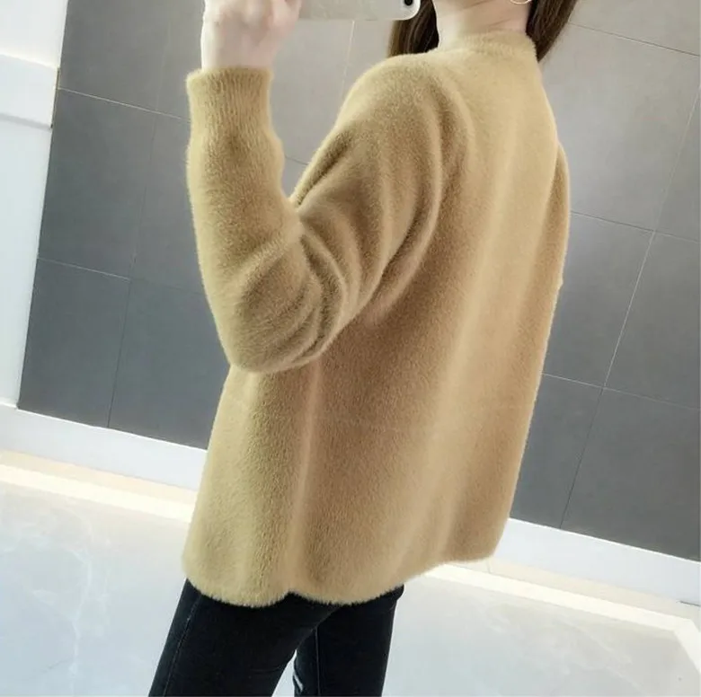 Mink Fur Autumn Winter Sweater Coat 2022 New Women's Hairy Soft Loose Velvet Long-sleeved Cardigan Jackets White Black Red Khaki