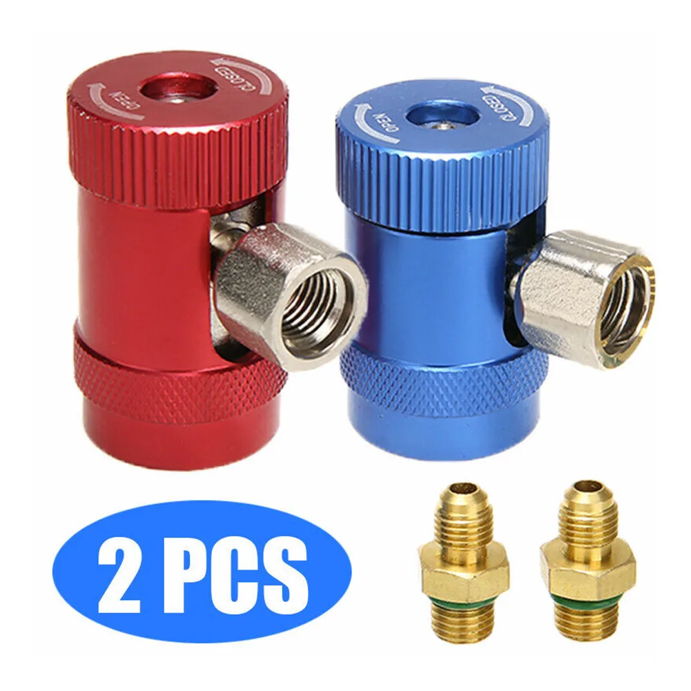 

2PCS Car Air Conditioning Fluorine Adding Quick Adapter High And Low Couplers R1234YF Brass And Aluminum Alloy Car Accessories