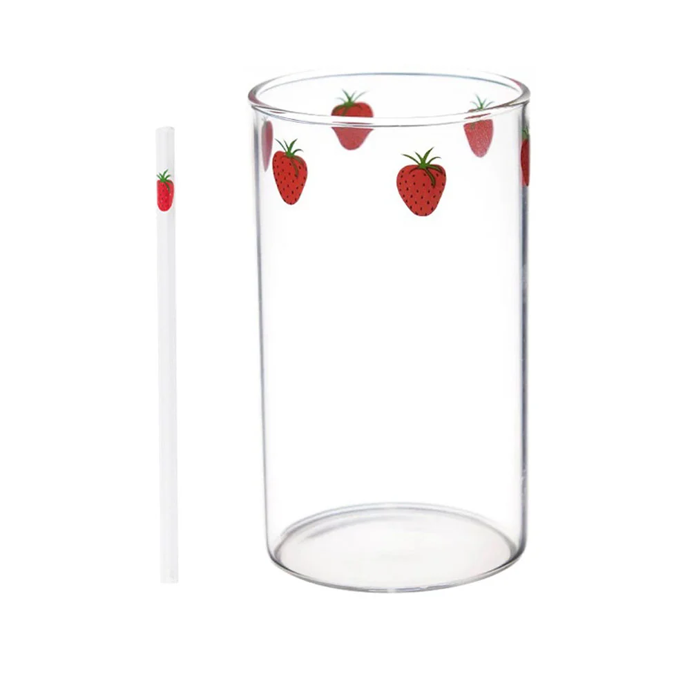 

Cup Strawberry Glass Cupswith Glasses Tumbler Water Bottle Mug Drinking Straw Party Hawaiian Cute Lid Creamer Container Clear