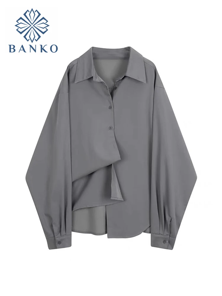 2022 Spring Women Blouse Korean Fashion Solid Long Sleeve Irregular Womens Tops Office Lady Vintage Loose Casual Shirts Female