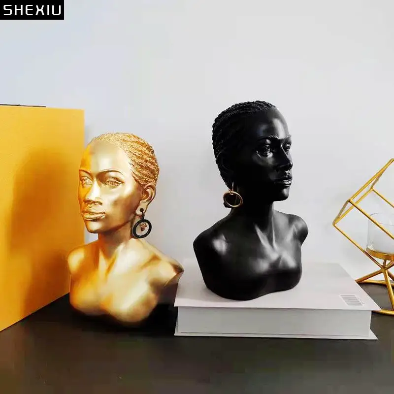 

Black Person Statue Character Resins Head Portrait Desk Decoration Artwork Figure Sculpture Ornaments Modern Decor Crafts