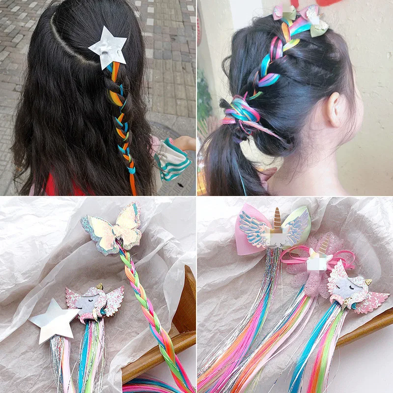 

Girls Cute Cartoon Bow Butterfly Colorful Braided Headband Hair Scrunchies Ponytail Hair Ropes For Girls Kids Hair Accessories