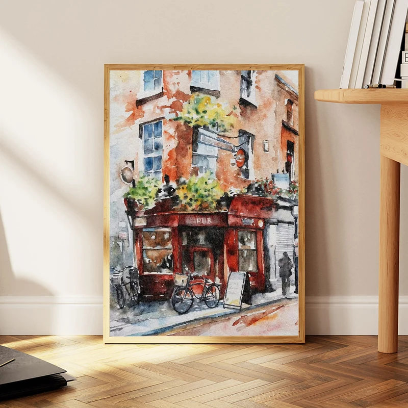 Париж Рим Санторини Прибрежный город Архитектура пейзаж акварель