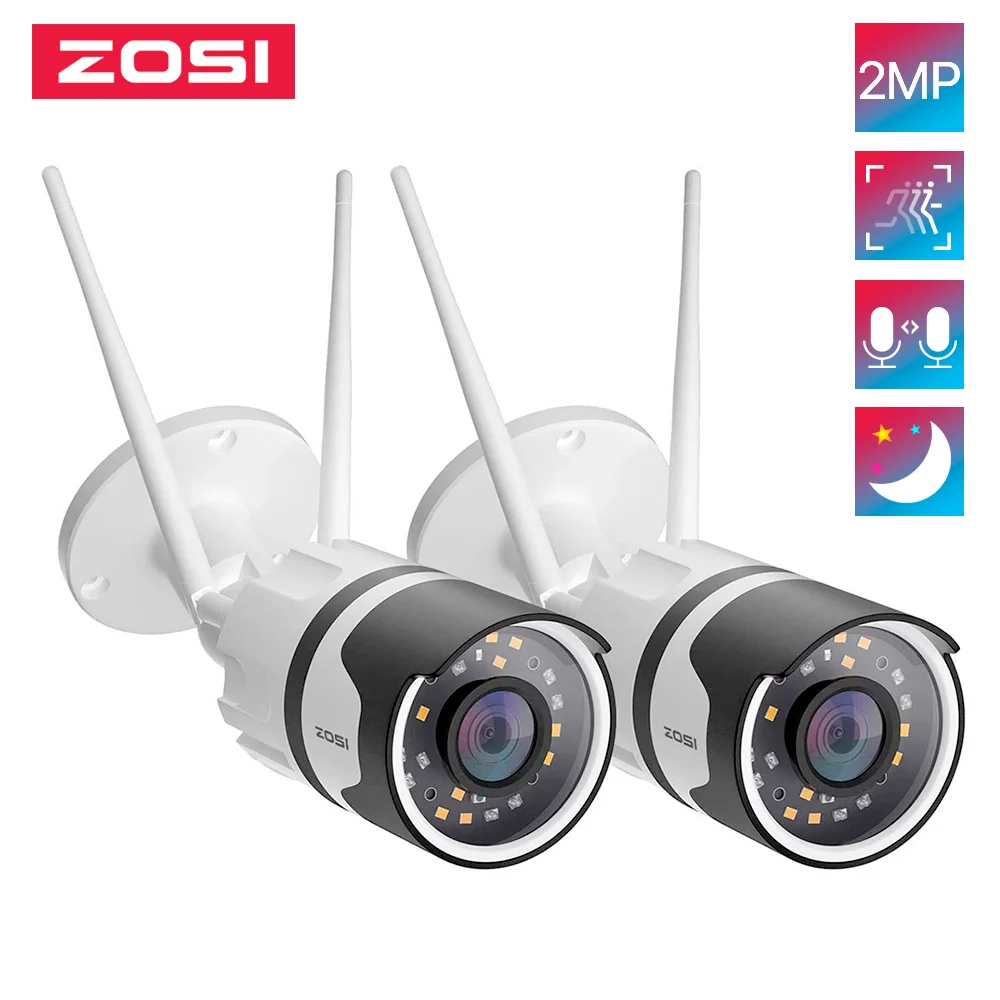 

ZOSI 2pack C190 H.265+ 1080P WiFi Security Camera,Two-Way Audio, IP67 Waterproof, 80ft Color Night Vision, AI Human Detection
