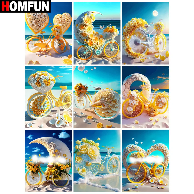 Алмазная 5D картина HOMFUN сделай сам Пейзаж велосипедный цветок полная вышивка фото