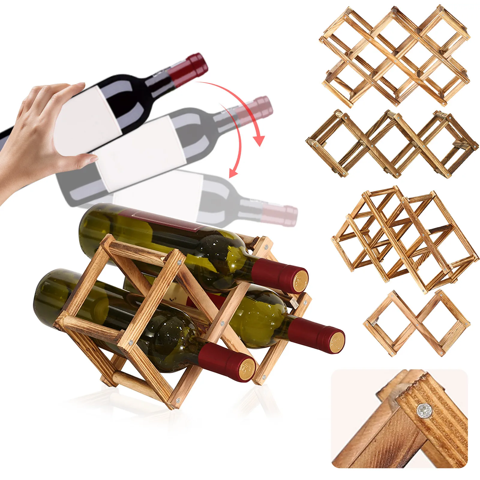 

Wood Wine Storage Rack Wooden Stackable Wine Cellar Racks Foldable Tabletop Free Standing Wine Bottle Stand Holder Display Shelf