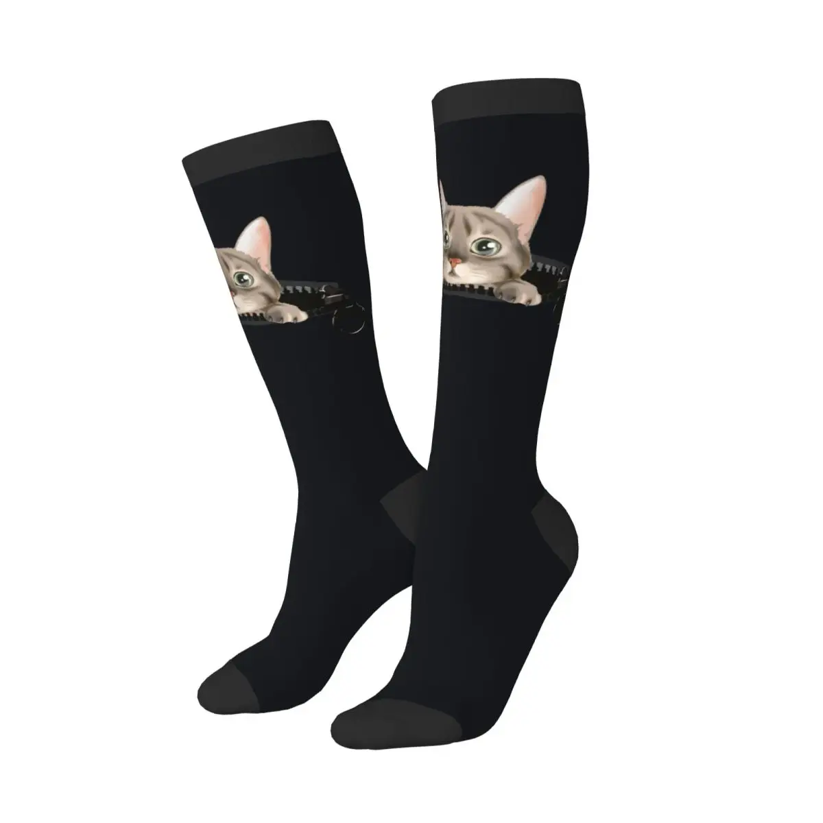 Повседневные чулки с милым котом и карманом на молнии длинные носки до бедра