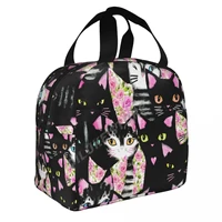cute cats insulated lunch bags print food case cooler warm bento box for kids lunch box for school