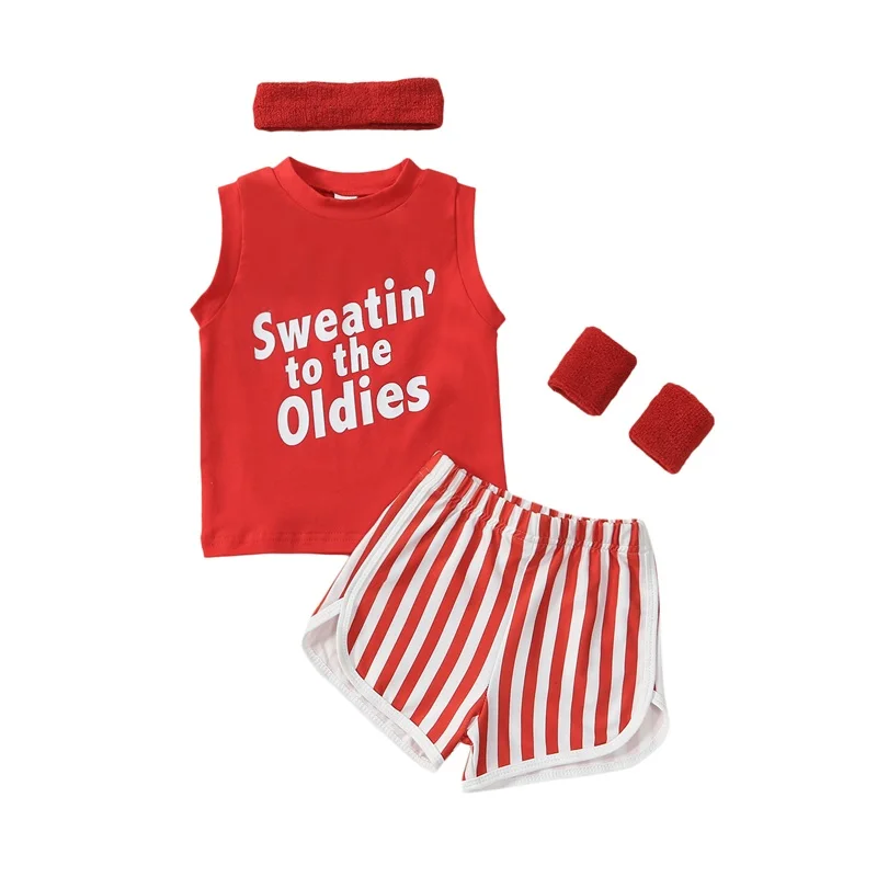 

Baby Halloween Outfits Sleeveless Tank Tops with Shorts Headband Wristbands Set Toddler Workout Costume
