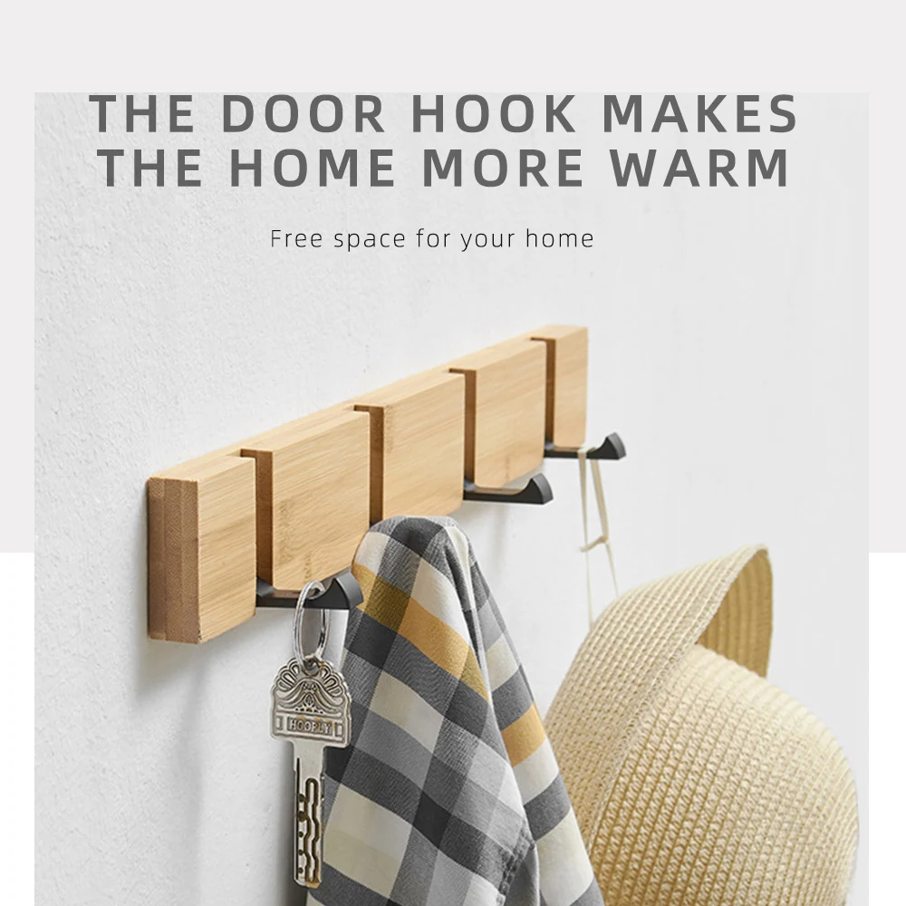 Бамбуковая деревянная полка складные металлические крючки настенные двери