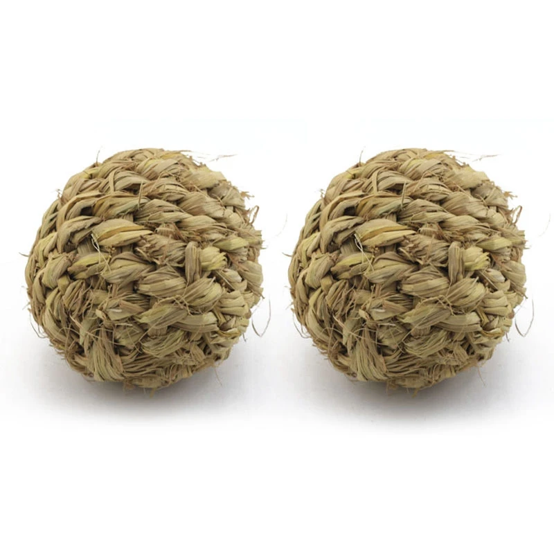 

2X Pet Chew Toy Natural Grass Ball With Bell For Rabbit Hamster Guinea Pig Tooth Cleaning-FS-PHFU