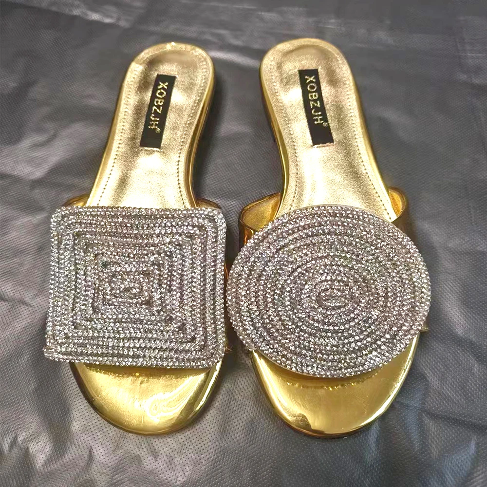 2023 Summer New Designer Slippers Women Crystal Circle and Square Open Toe Shoes