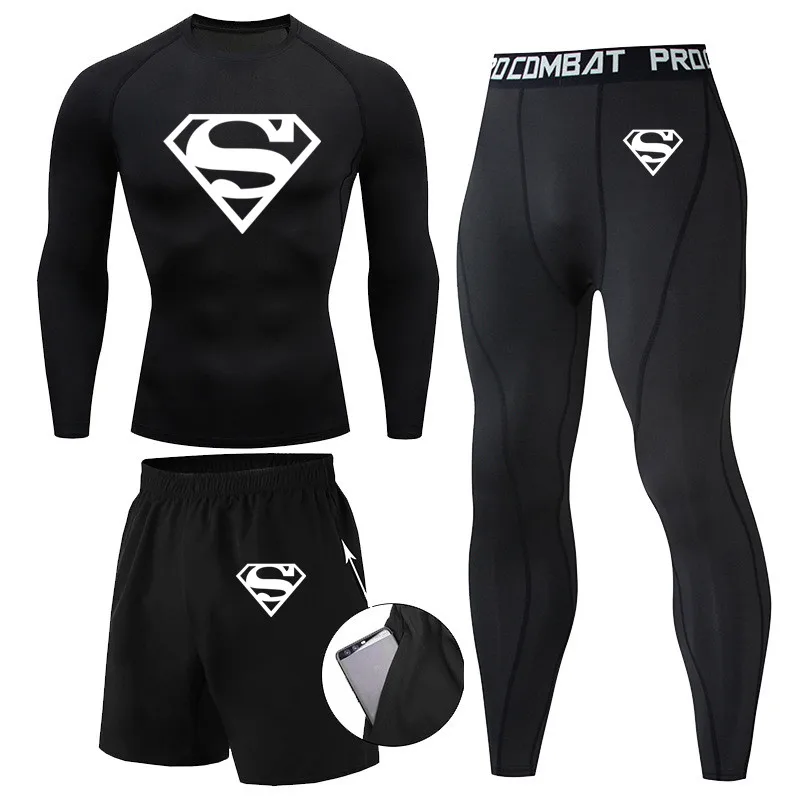 Men's Compression MMA Set Long Tight T-shirt Tracksuit Clothes Men Pants Workout Bodybuilding Rashguard Men Sports Suit