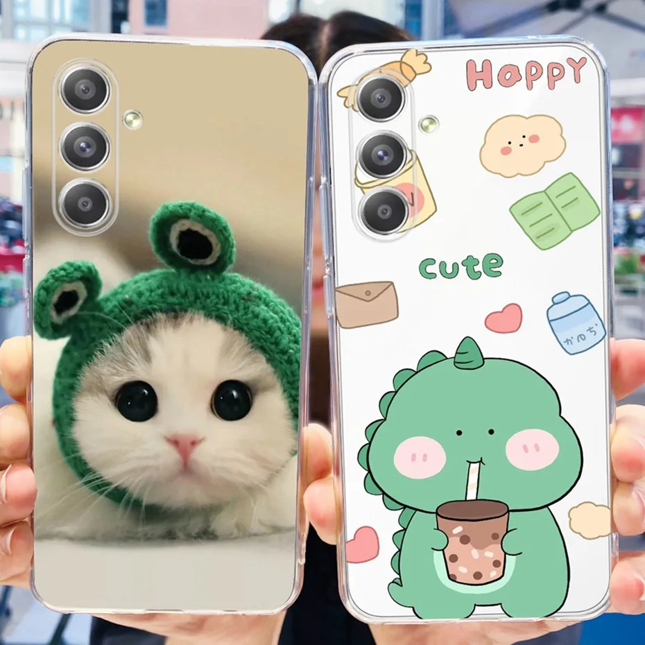 Чехол для Samsung Galaxy A55 2023 бампер телефона с милым рисунком кошки динозавра