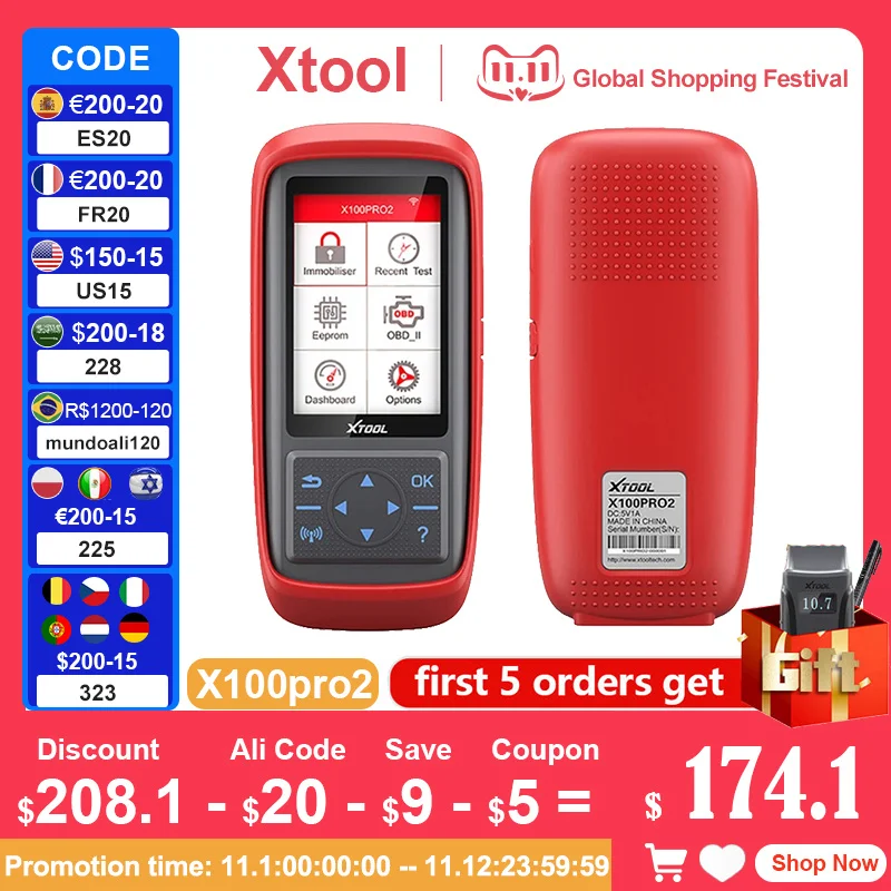 

XTOOL X100 PRO3 pro2 OBD2 Car Key Programmer obd 2 Code Reader With EPB ABS Bleeding TPS reset functions Support free update