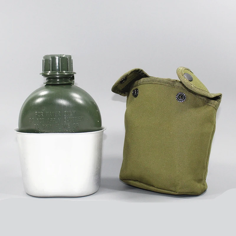 Army Water Bottle Aluminum Cooking Cup US 1L Military Canteen Camping Hiking Survival Kettle Outdoor Tableware