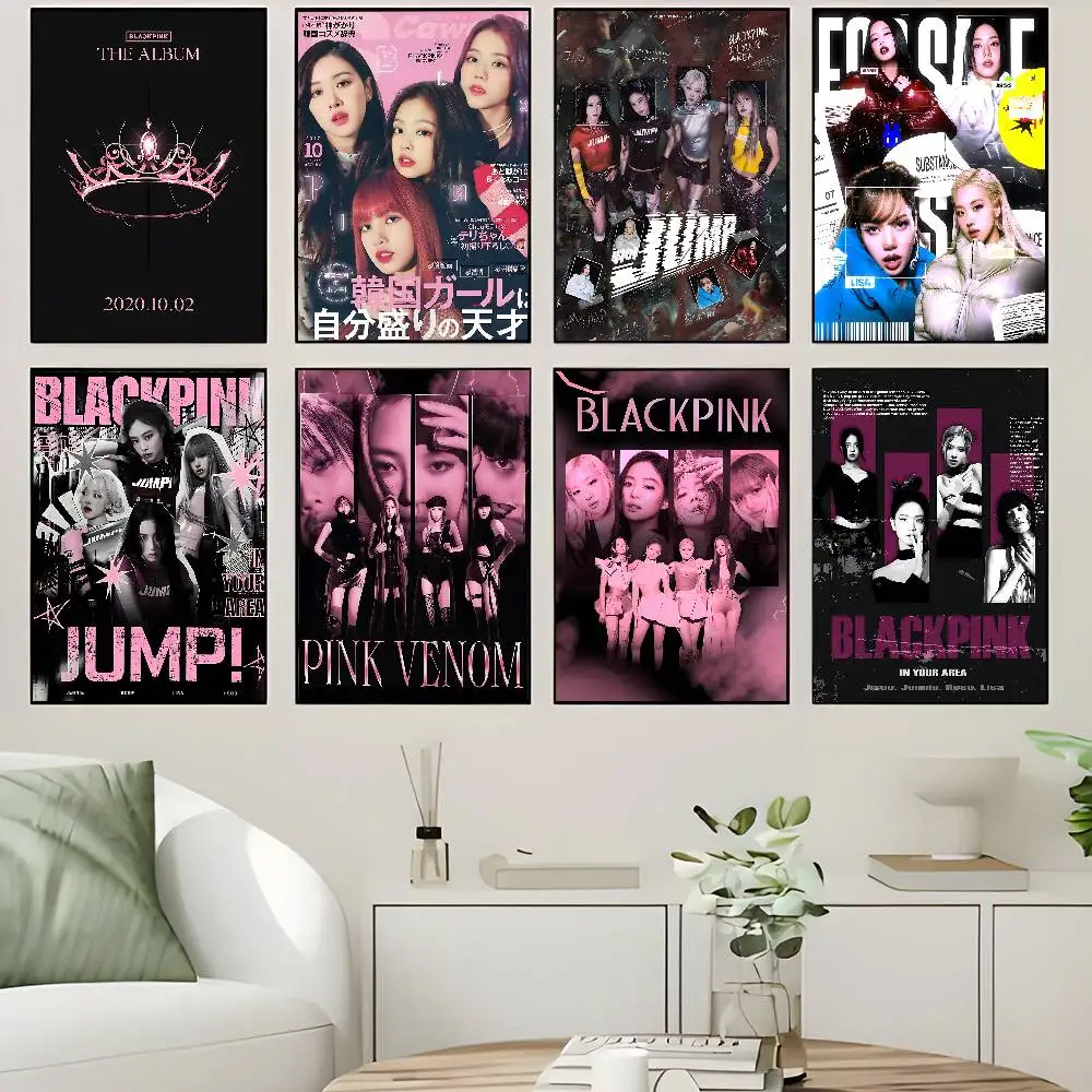 Фото Винтажные постеры B-Black Kpop Group P-Pinks Gril, клейкие ретро-наклейки из крафт-бумаги, DIY декор для комнаты, бара, кафе, кавайный декор для комнаты №1