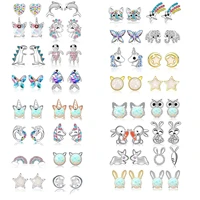 new 2022 fashion unicorn rabbit butterfly cat rainbow love children earrings for women jewelry gifts