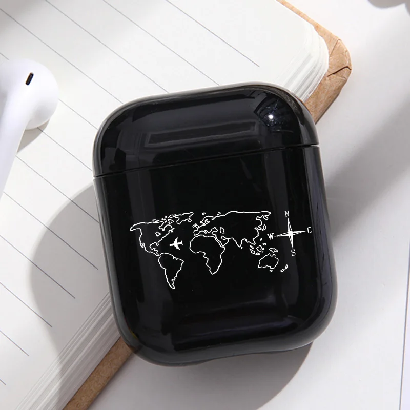 Жесткий Чехол для наушников Apple Airpods чехол с милой картой мира путешествия черный