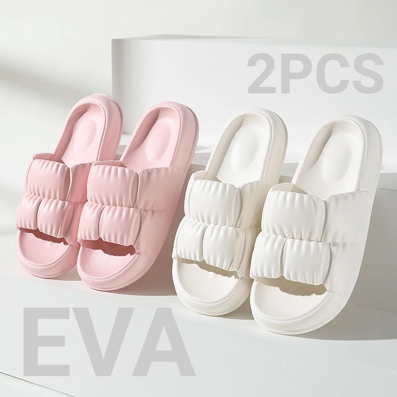 Women Home Shoes Thick Platform Slipper Summer Beach Flip Flops Women EVA Soft Sole Flat Shoes Mute Non-slip Slides Beach Sandal
