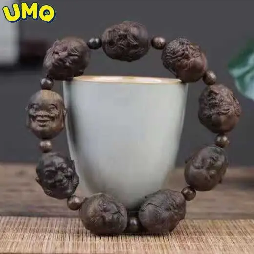 

Zhengqu Bodhisattva Chess Agarwood Hand String Handmade Double Sided Carved Eighteen Arhat Buddha Beads Bracelet High Oil