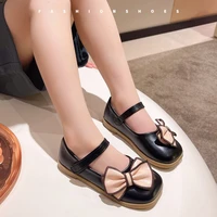 children 2022 butterfly knot princess korean style shallow new girls mary janes solid flat casual soft square toe kids fashion