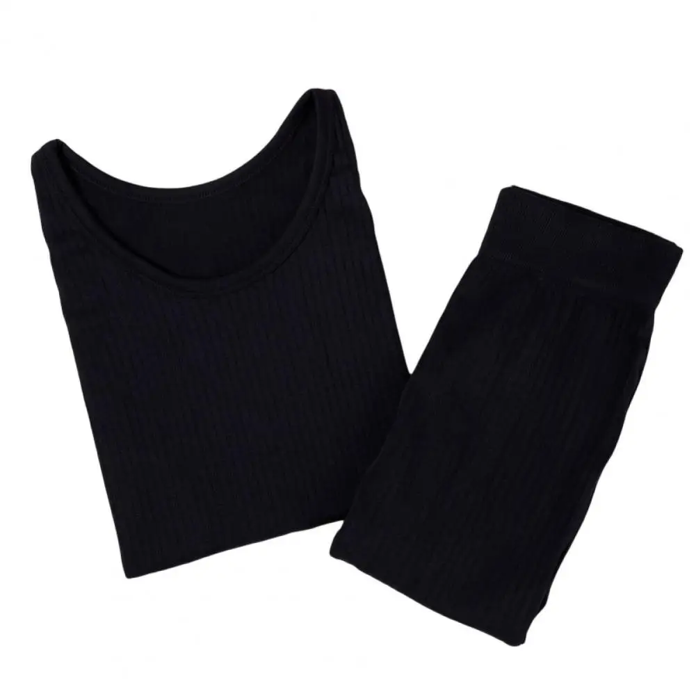 

2 Pcs/Set Chic Simple Crew Neck Lady Top Pants Set Winter Base Top Pants Set Thick Thermal