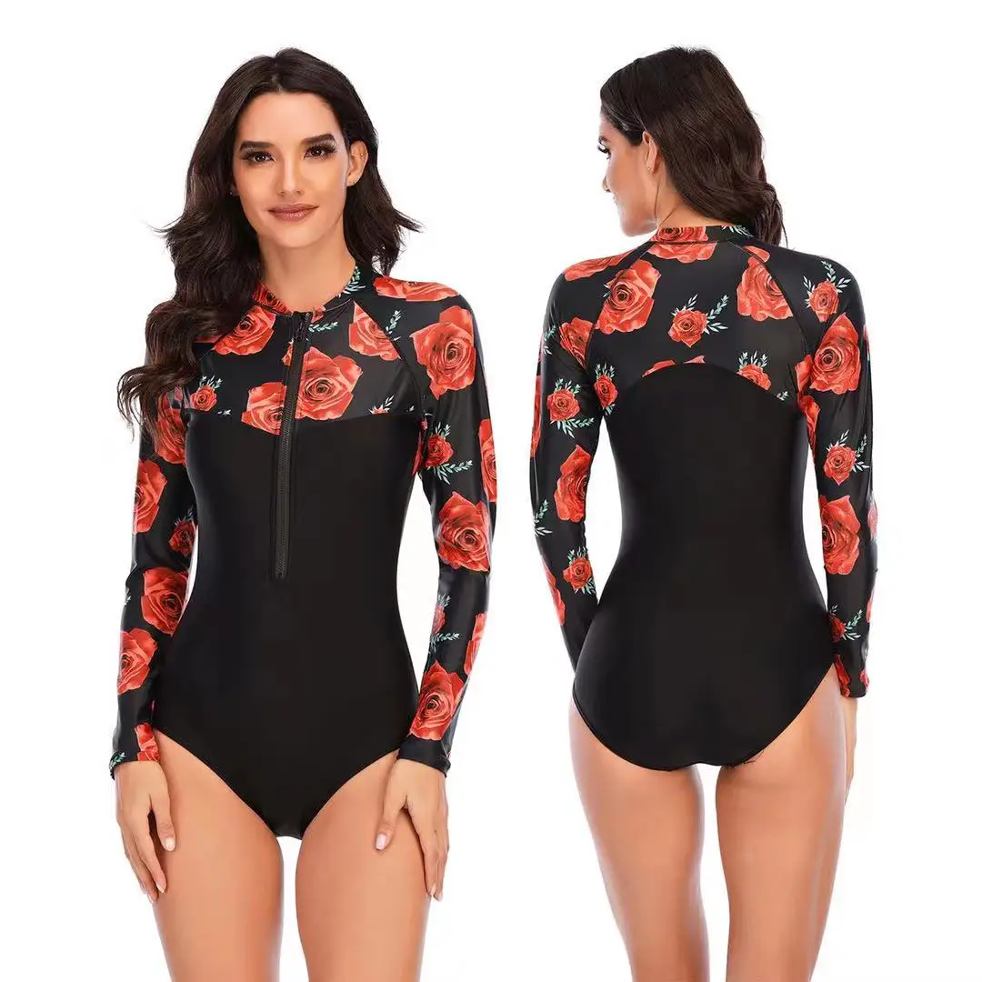 

2022 Sexy Long sleeve Plus size swimwear women one piece swimsuit Women Rash Guard Bathing Suit beach wear Bodysuit Monokini