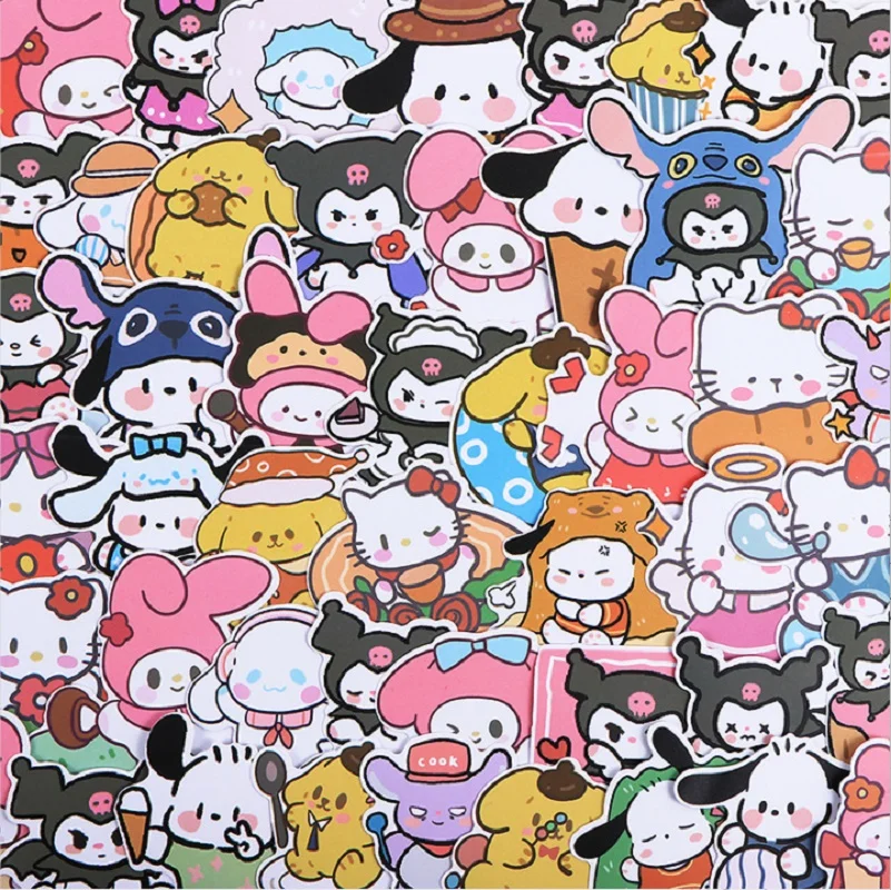 

50pcs Anime Sanrio Hello Kitty Stickers Kawaii Cute Skateboard Phone Case Luggage Graffiti Waterproof Sticker for Kid Gift