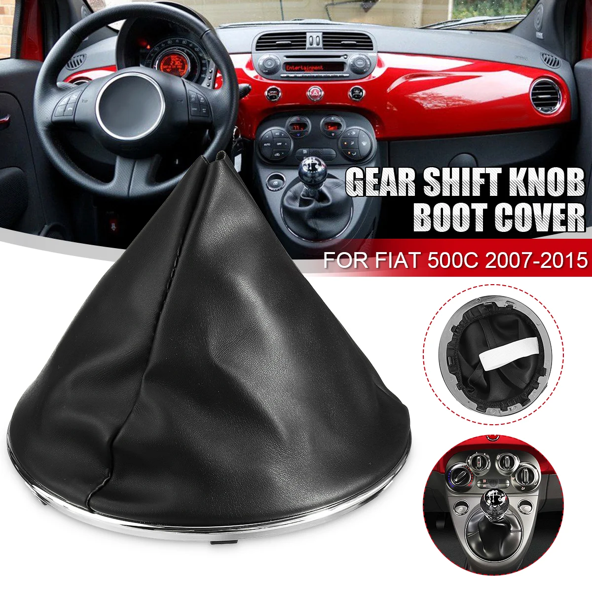 

Leather Car Shift Gear Knob Lever Gaitor Boot Cover PU Leather For FIAT 500 500C 2007-2013 For PANDA 2003-2012