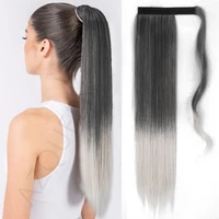 azqueen long straight synthetic wrap around ponytail clip in hair extensions 55cm heat resistant gray pony tail for women