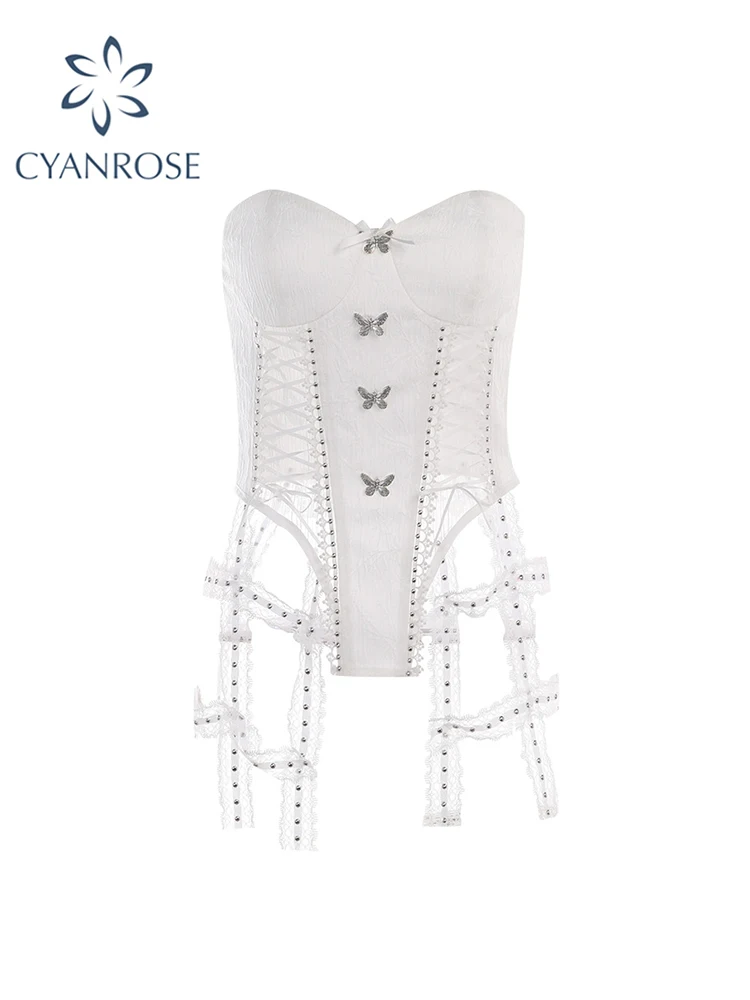 

Топ женский летний кружевной без рукавов, пикантная укороченная майка с вырезами, бандажный Топ в стиле 90-х, без бретелек, Y2k