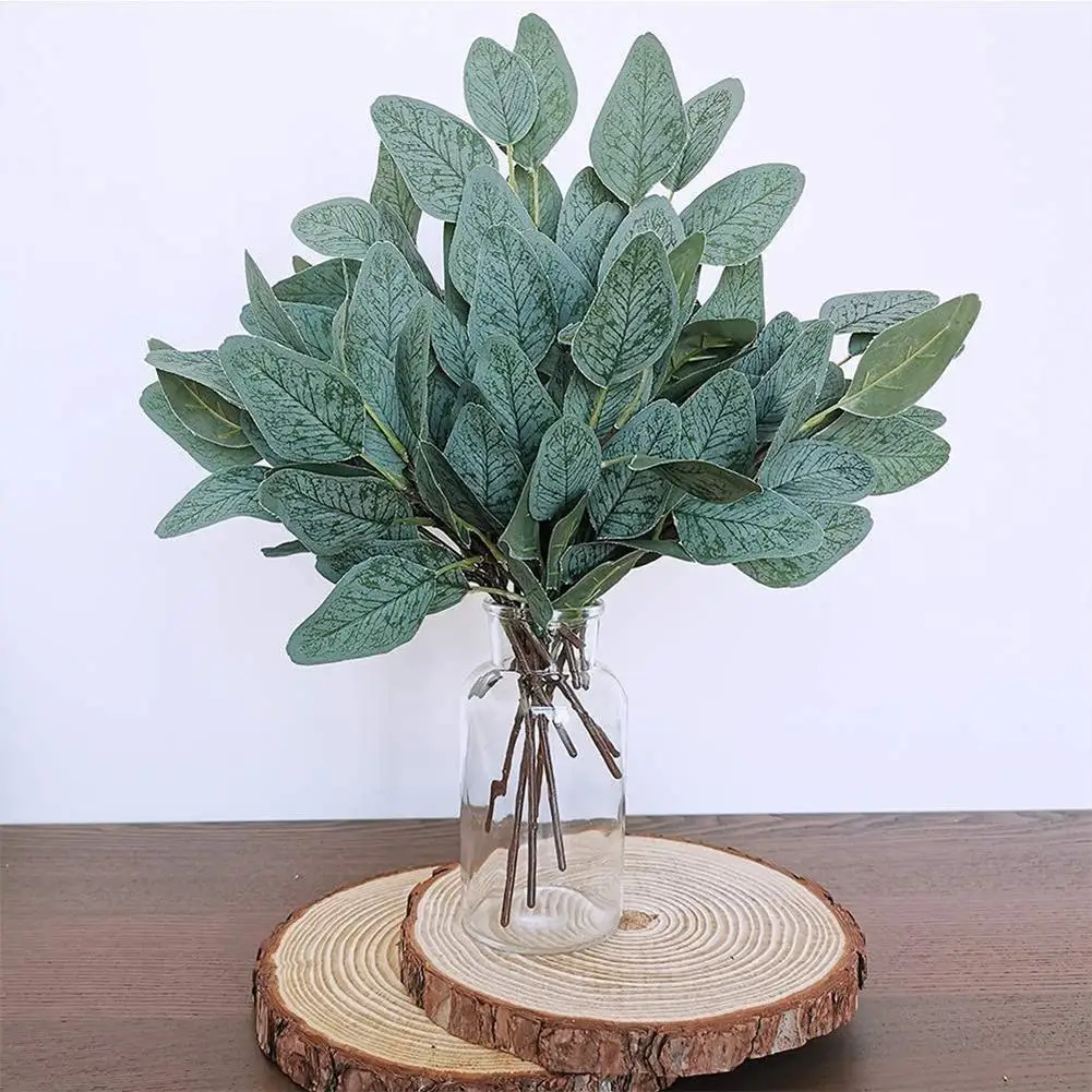 

1 Sprig Artificial Greenery Stems Simulation Eucalyptus Pointed Leaf Cuttings Wedding Holiday Diy Flower Arrangement Decoration